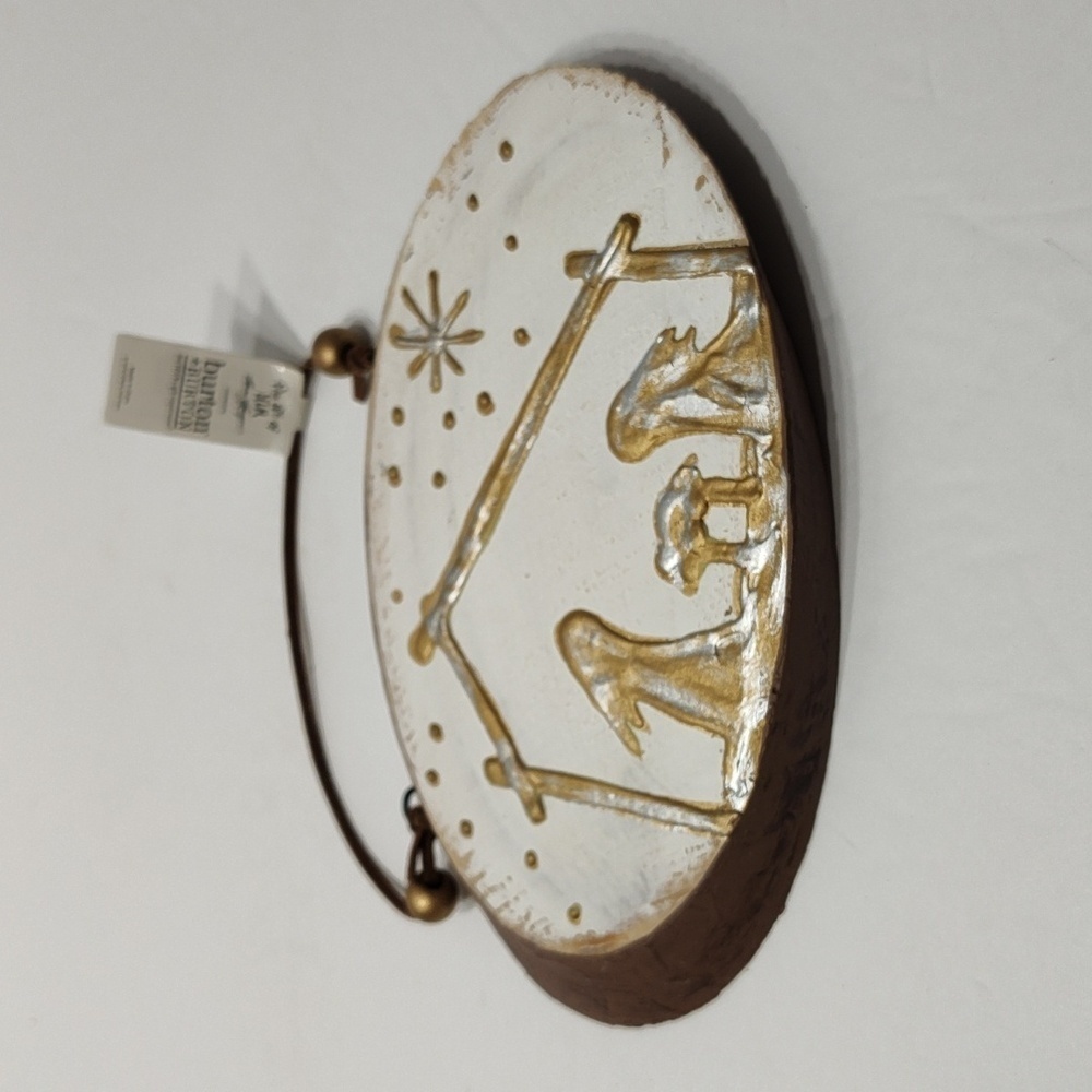 Beautiful Burton and Burton Hand painted wooden slab of the nativity.